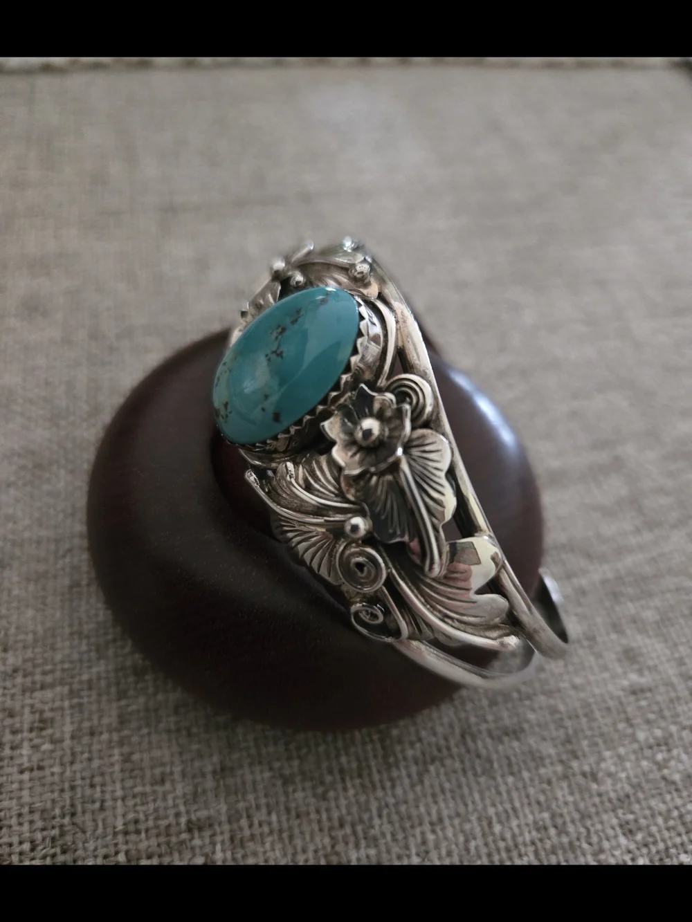 Turquoise Floral Sterling Cuff Bracelet - Blue Turquoise - Picture 4 of 7